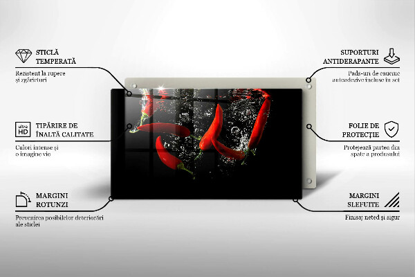 Sklenená doska na krájanie Chilli papričky vo vode