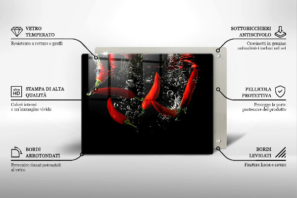 Sklenená doska na krájanie Chilli papričky vo vode