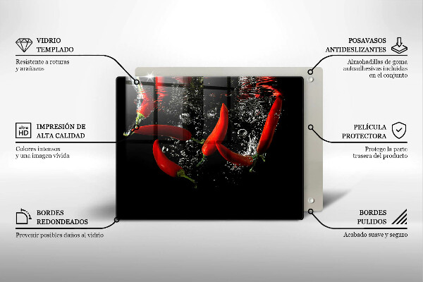 Sklenená doska na krájanie Chilli papričky vo vode