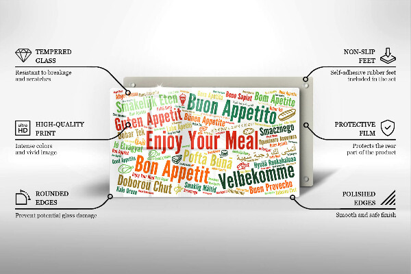 Sklenená doska na krájanie Titulky Jazyky dobrej chuti