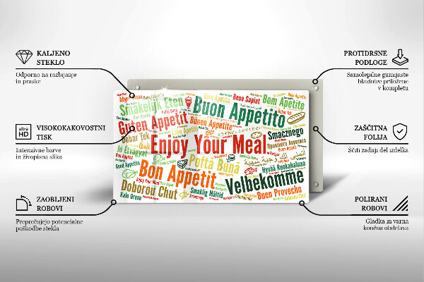 Sklenená doska na krájanie Titulky Jazyky dobrej chuti