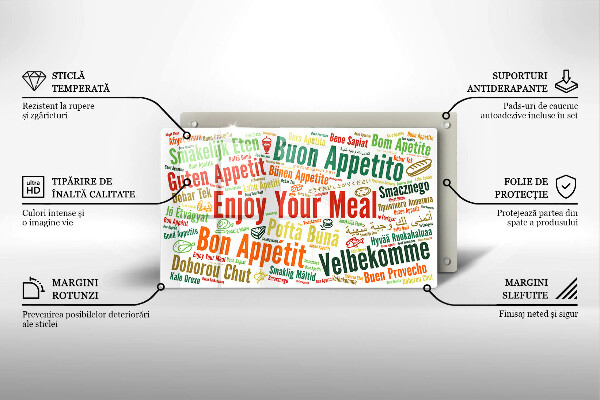 Sklenená doska na krájanie Titulky Jazyky dobrej chuti