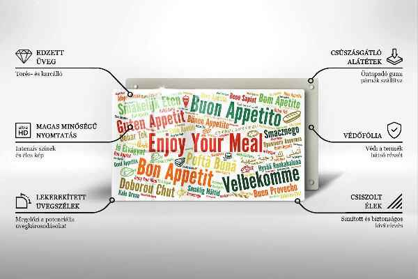 Sklenená doska na krájanie Titulky Jazyky dobrej chuti