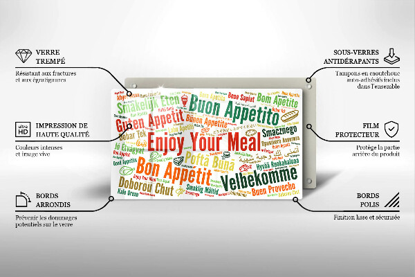 Sklenená doska na krájanie Titulky Jazyky dobrej chuti