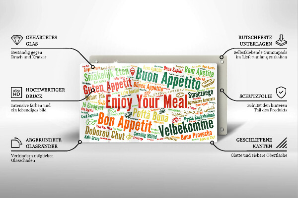 Sklenená doska na krájanie Titulky Jazyky dobrej chuti