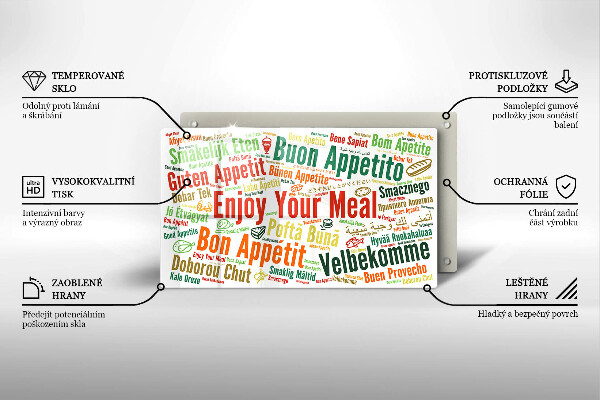 Sklenená doska na krájanie Titulky Jazyky dobrej chuti