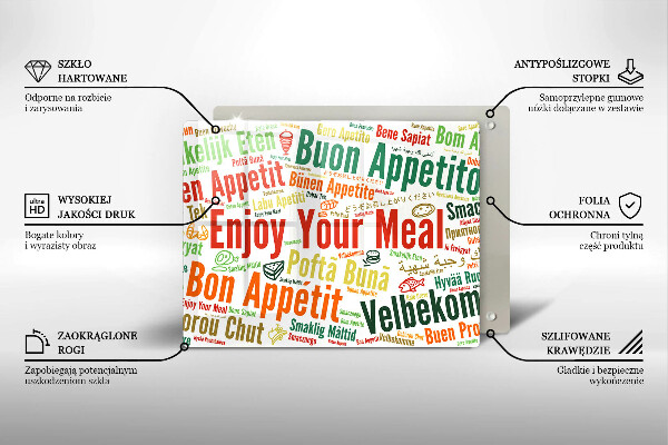 Sklenená doska na krájanie Titulky Jazyky dobrej chuti