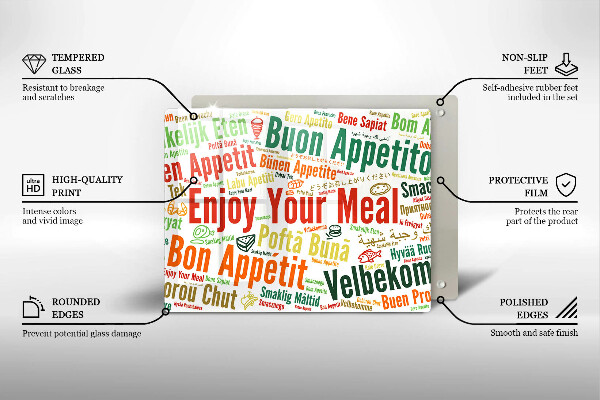 Sklenená doska na krájanie Titulky Jazyky dobrej chuti