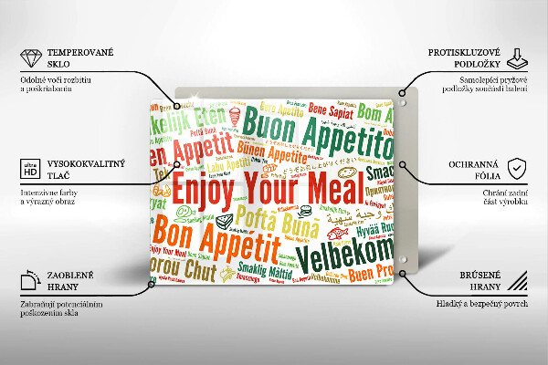 Sklenená doska na krájanie Titulky Jazyky dobrej chuti