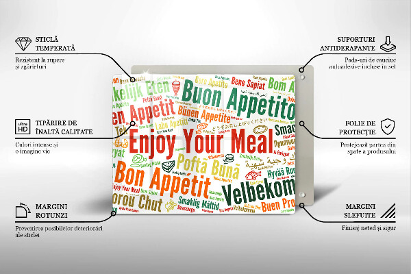 Sklenená doska na krájanie Titulky Jazyky dobrej chuti