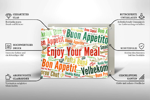 Sklenená doska na krájanie Titulky Jazyky dobrej chuti