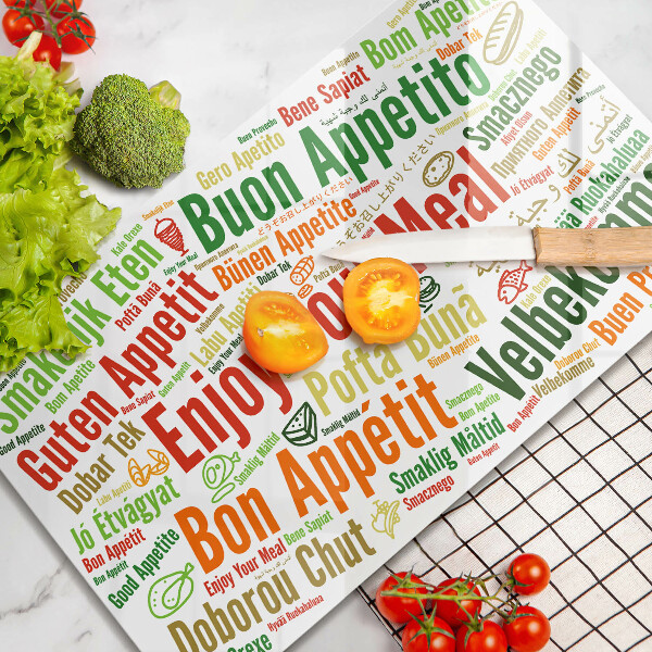Sklenená doska na krájanie Titulky Jazyky dobrej chuti