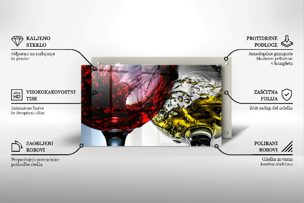 Sklenená doska na krájanie Poháre vína