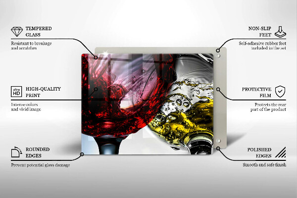 Sklenená doska na krájanie Poháre vína