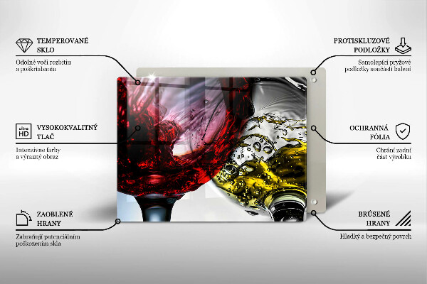 Sklenená doska na krájanie Poháre vína