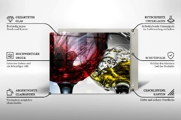 Sklenená doska na krájanie Poháre vína