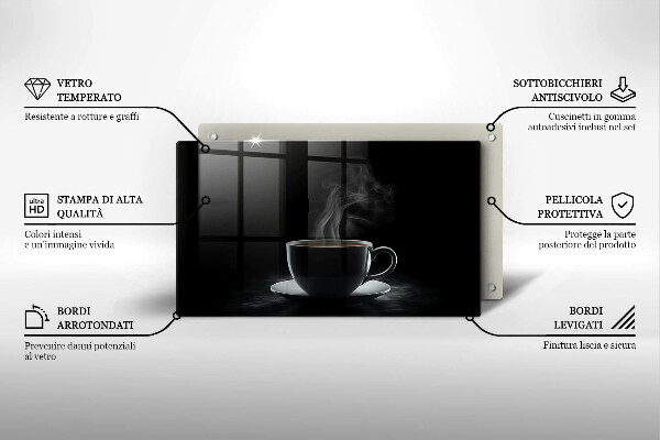 Sklenená doska na krájanie Horúca šálka kávy