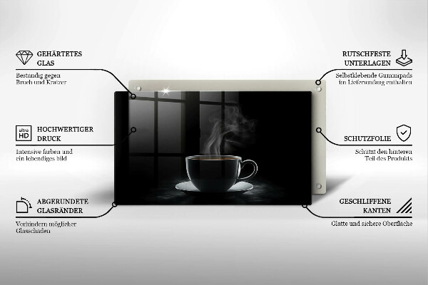 Sklenená doska na krájanie Horúca šálka kávy
