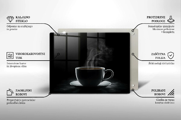 Sklenená doska na krájanie Horúca šálka kávy