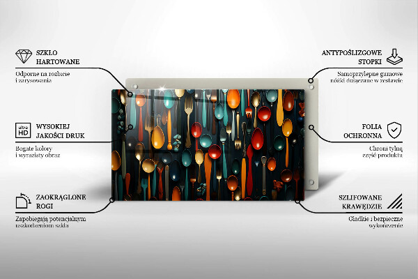 Sklenená doska na krájanie Farebné lyžice a vidličky