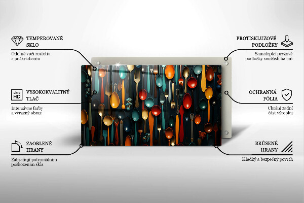 Sklenená doska na krájanie Farebné lyžice a vidličky