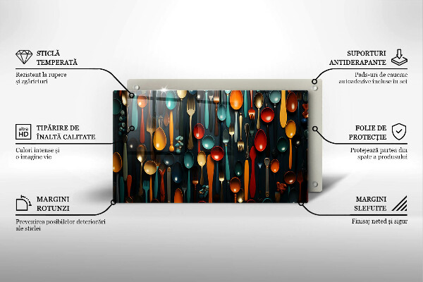 Sklenená doska na krájanie Farebné lyžice a vidličky