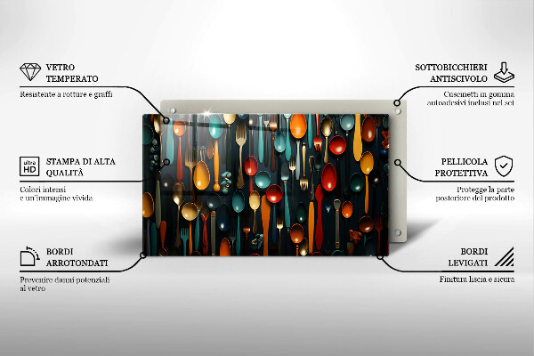 Sklenená doska na krájanie Farebné lyžice a vidličky