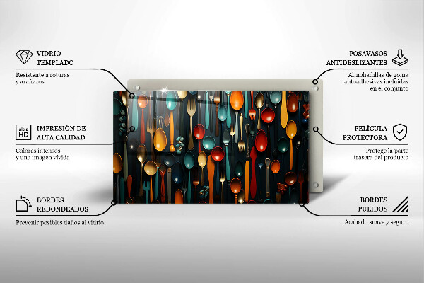 Sklenená doska na krájanie Farebné lyžice a vidličky