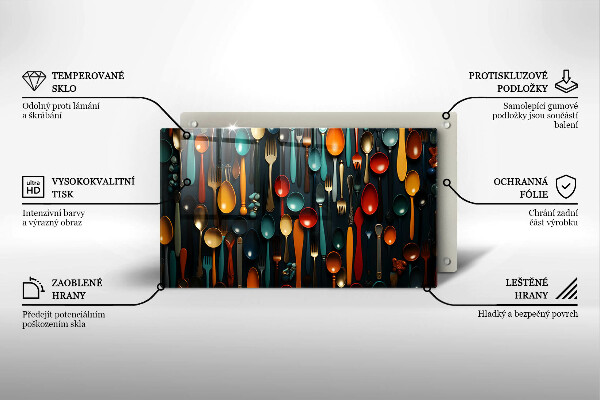 Sklenená doska na krájanie Farebné lyžice a vidličky