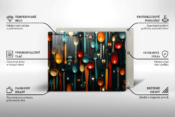 Sklenená doska na krájanie Farebné lyžice a vidličky