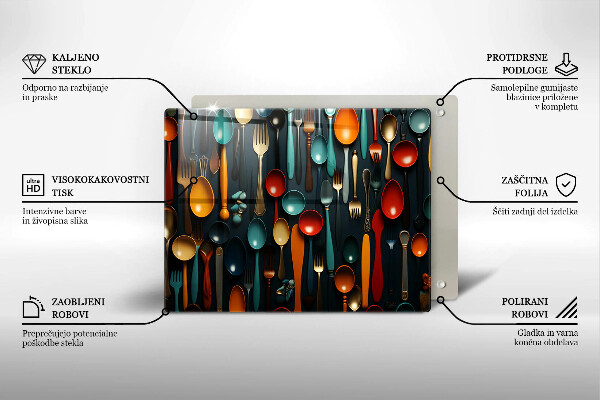 Sklenená doska na krájanie Farebné lyžice a vidličky