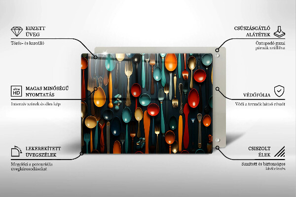 Sklenená doska na krájanie Farebné lyžice a vidličky