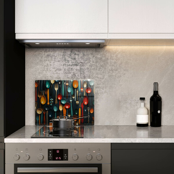 Sklenená doska na krájanie Farebné lyžice a vidličky