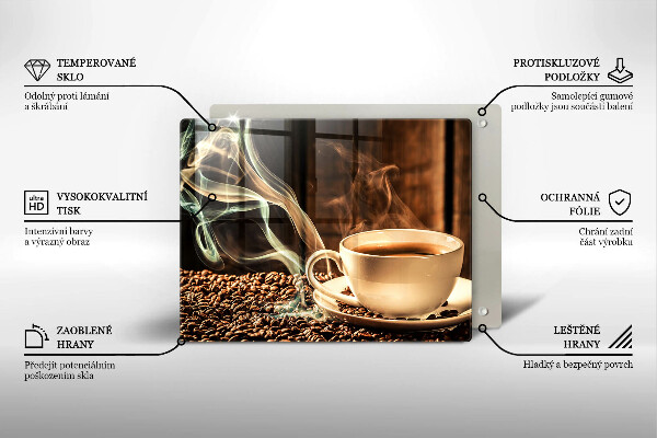 Sklenená doska na krájanie Šálka a kávové zrná