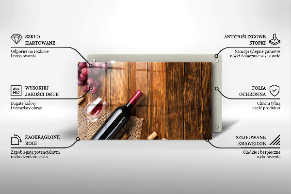 Sklenená doska na krájanie Fľaša červeného vína