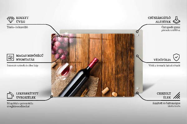 Sklenená doska na krájanie Fľaša červeného vína