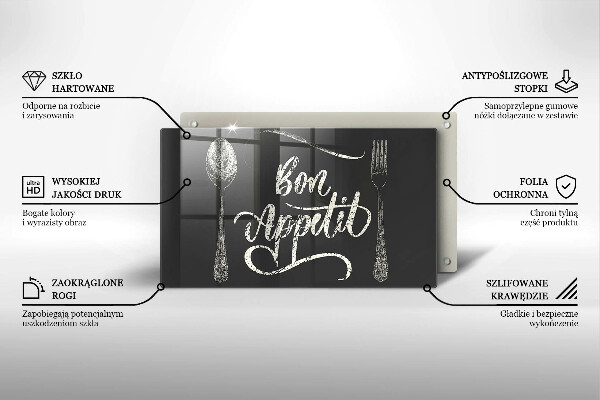 Sklenená doska na krájanie Nápis Bon Appetit