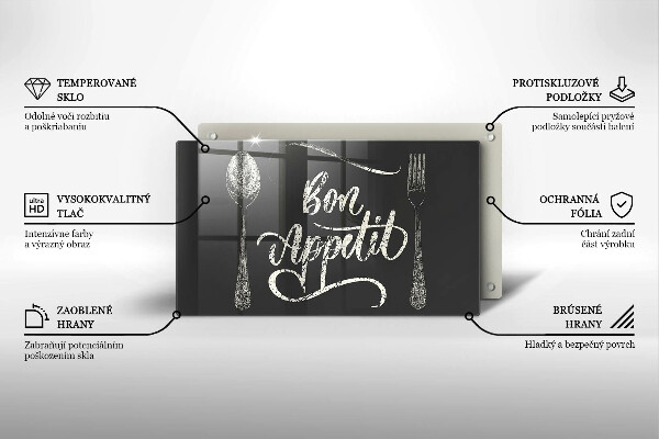 Sklenená doska na krájanie Nápis Bon Appetit