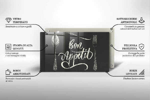 Sklenená doska na krájanie Nápis Bon Appetit