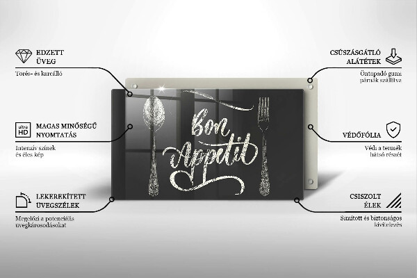 Sklenená doska na krájanie Nápis Bon Appetit