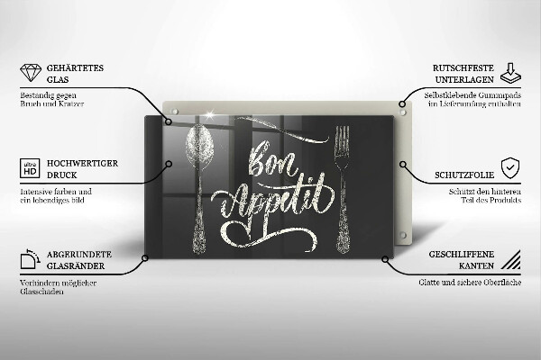 Sklenená doska na krájanie Nápis Bon Appetit
