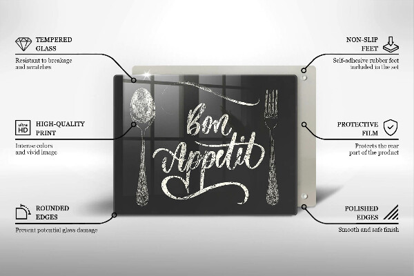 Sklenená doska na krájanie Nápis Bon Appetit