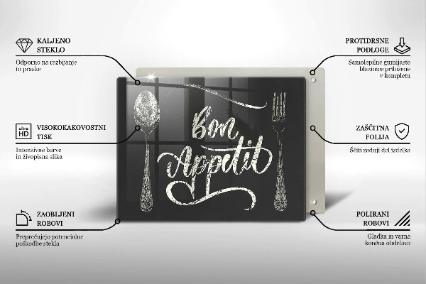 Sklenená doska na krájanie Nápis Bon Appetit