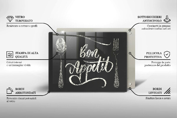 Sklenená doska na krájanie Nápis Bon Appetit