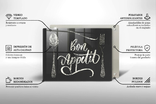 Sklenená doska na krájanie Nápis Bon Appetit