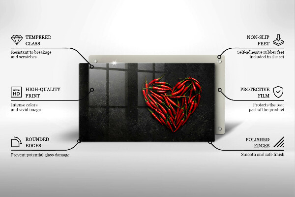 Sklenená doska na krájanie Srdce z chilli papričky