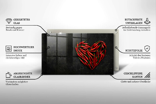 Sklenená doska na krájanie Srdce z chilli papričky