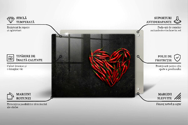 Sklenená doska na krájanie Srdce z chilli papričky