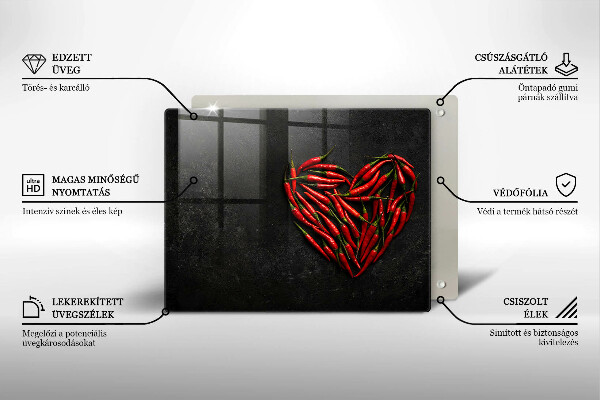 Sklenená doska na krájanie Srdce z chilli papričky