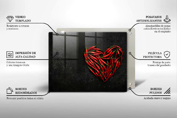 Sklenená doska na krájanie Srdce z chilli papričky